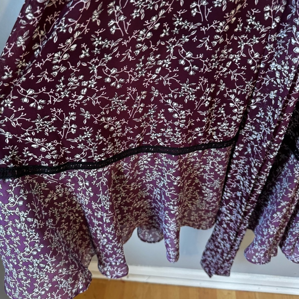 NWT Lane Bryant Boho Wine Floral Split Neck Chiffon Belted Midi Dress Size 16 - Picture 4 of 7